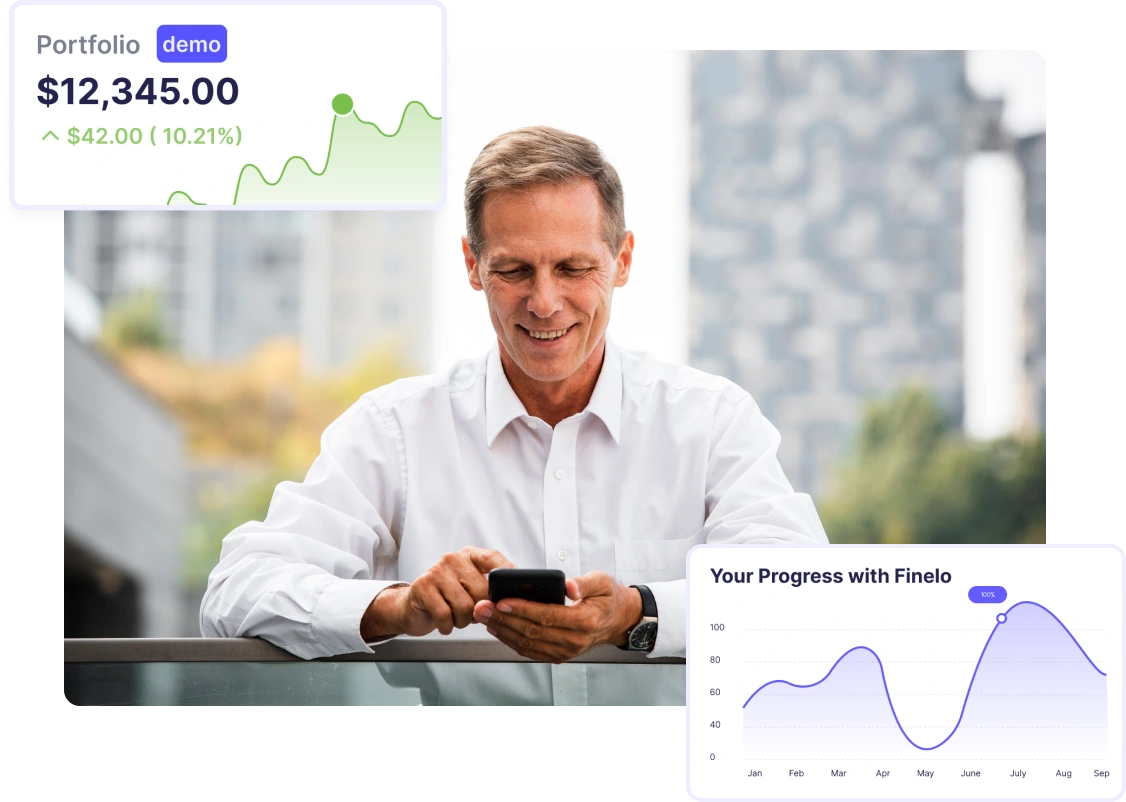 A middle-aged man checking his investment portfolio using a mobile app