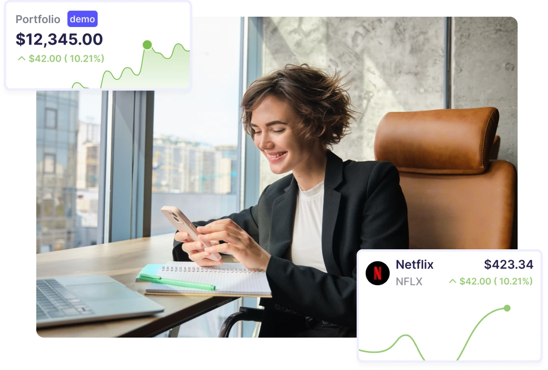 A woman checking her investment portfolio using a mobile app