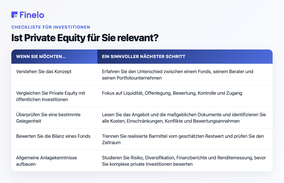 Ist Private Equity für Sie relevant?: Wenn Sie möchten ... Ein sinnvoller nächster Schritt