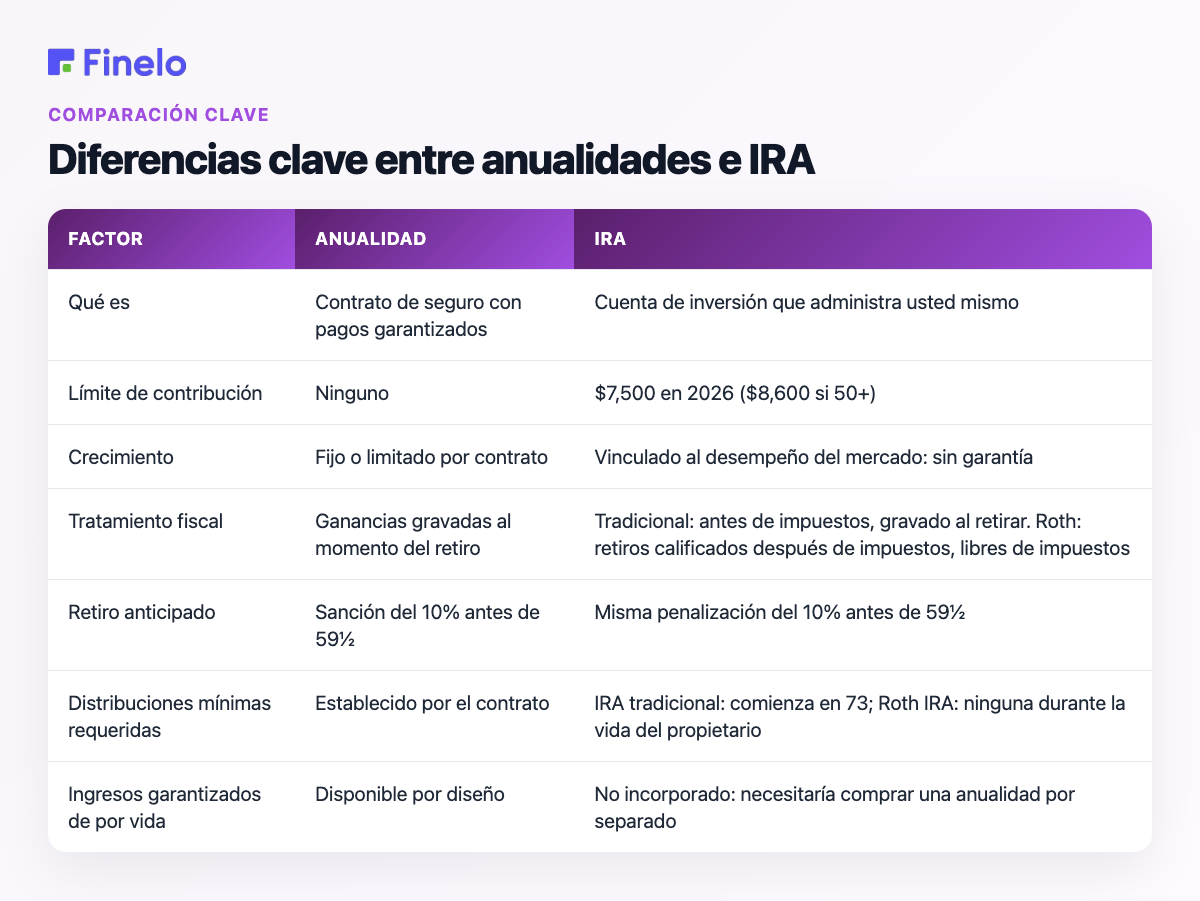 Diferencias clave entre anualidades e IRA: factor, anualidad, IRA