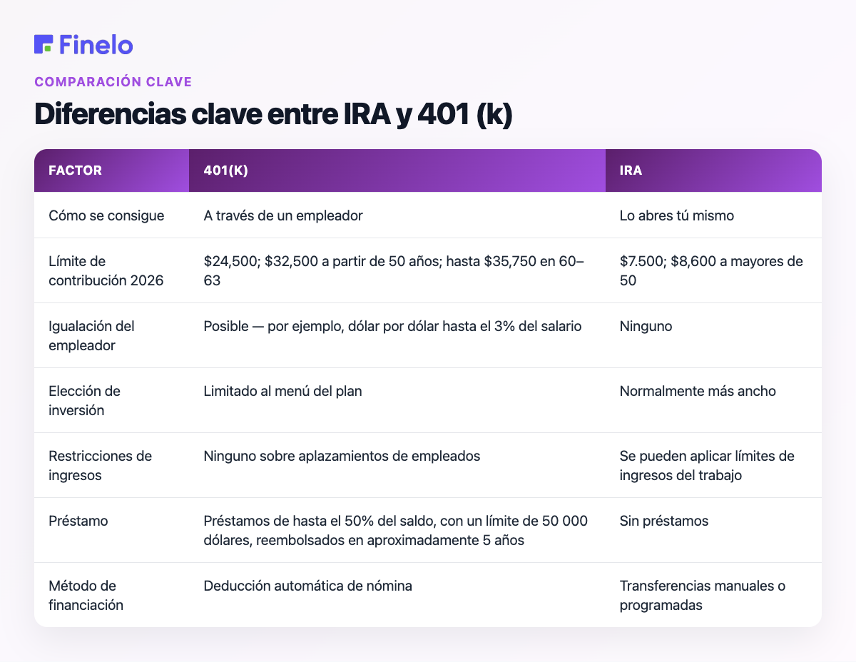 Diferencias clave entre IRA y 401(k): factor, 401(k), IRA