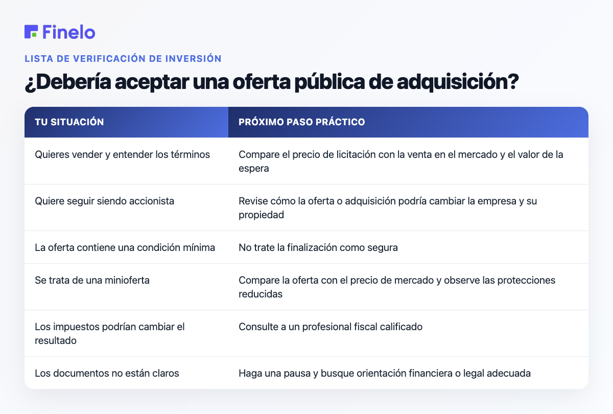 ¿Debería aceptar una oferta pública de adquisición?: Su situación, siguiente paso práctico