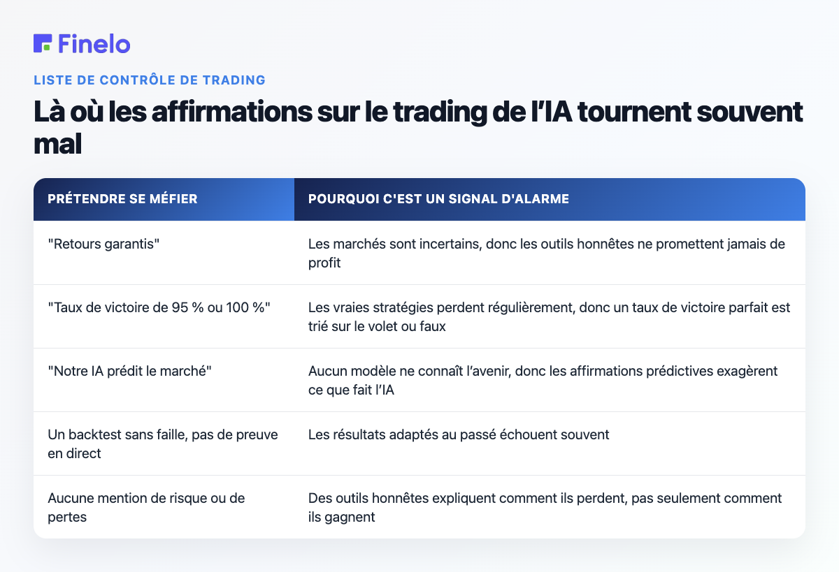 Là où les affirmations sur le trading de l'IA tournent souvent mal : prétendez être méfiant, pourquoi c'est un signal d'alarme