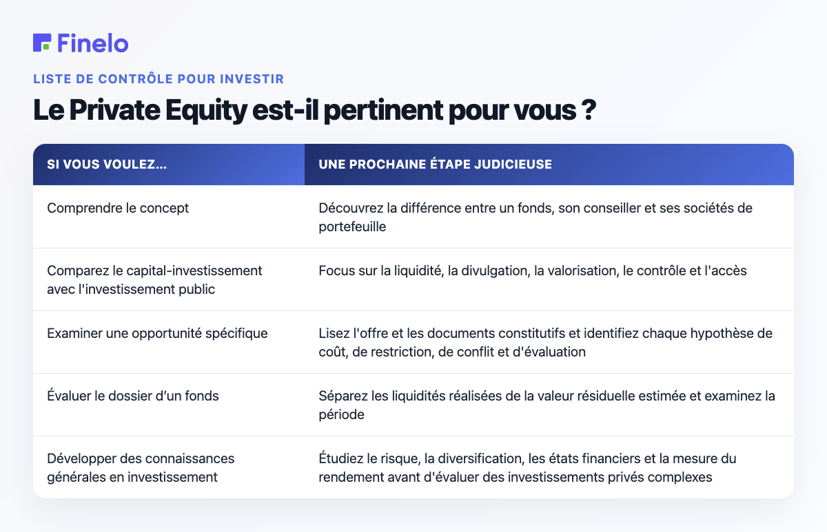 Le Private Equity est-il pertinent pour vous ? : Si vous souhaitez…, une prochaine étape judicieuse