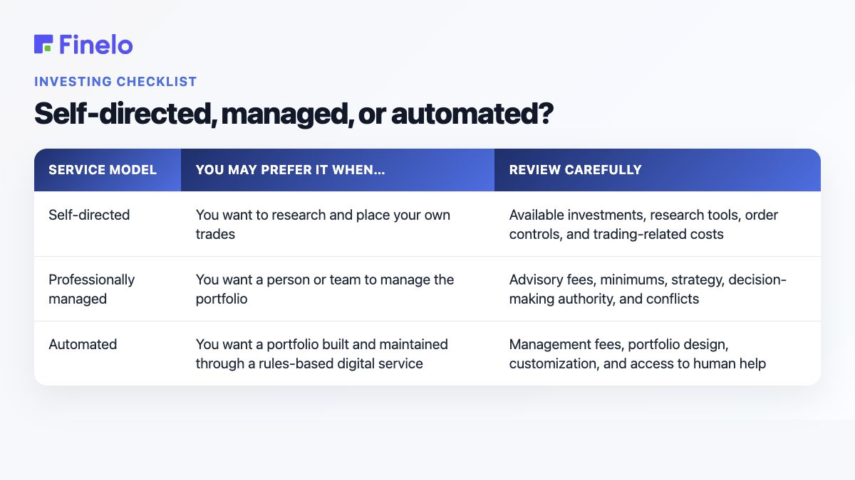 Self-directed, managed, or automated?: Service model, You may prefer it when…, Review carefully