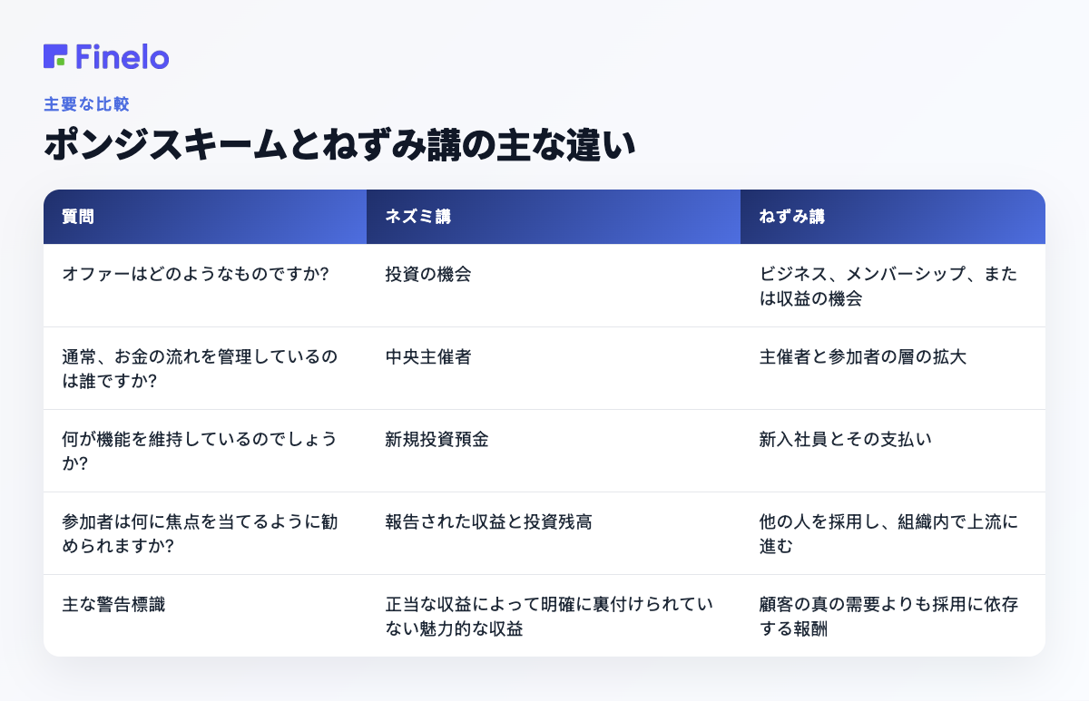 ネズミ講とネズミ講の主な違い: 質問、ネズミ講、ネズミ講