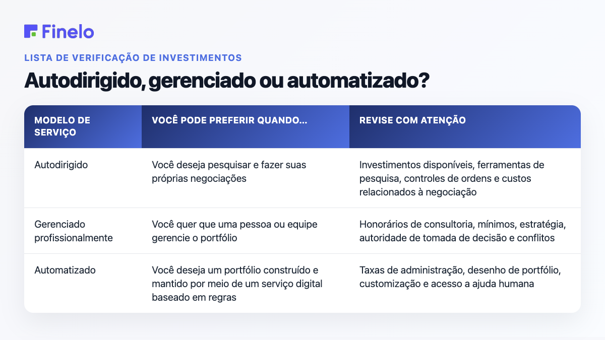 Autodirigido, gerenciado ou automatizado?: Modelo de serviço, Você pode preferir quando…, Revise cuidadosamente