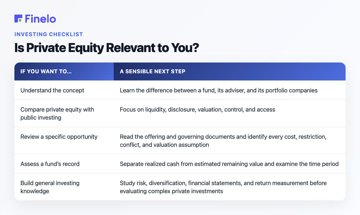 Is Private Equity Relevant to You?: If you want to…, A sensible next step