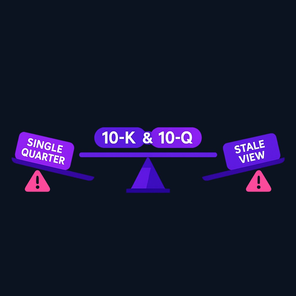 Using both filings together prevents two common errors: overreacting to a single quarter's volatility, or missing gradual changes that emerge between annual reports. The 10-K provides context; the 10-Qs track evolution.