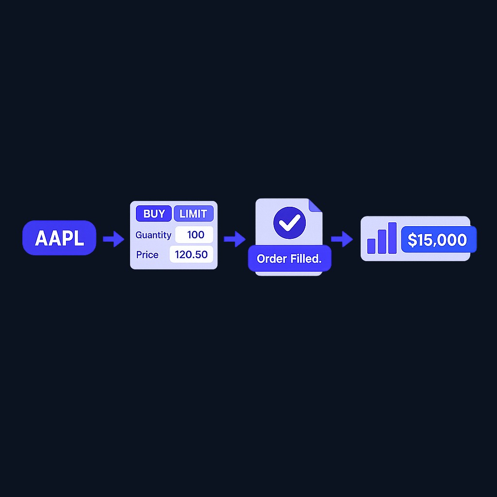 A trading simulator mirrors the real order flow: you choose a stock, select an order type (market, limit, stop), enter a quantity, and watch the position change with live or delayed market data—all with virtual money so mistakes cost nothing.