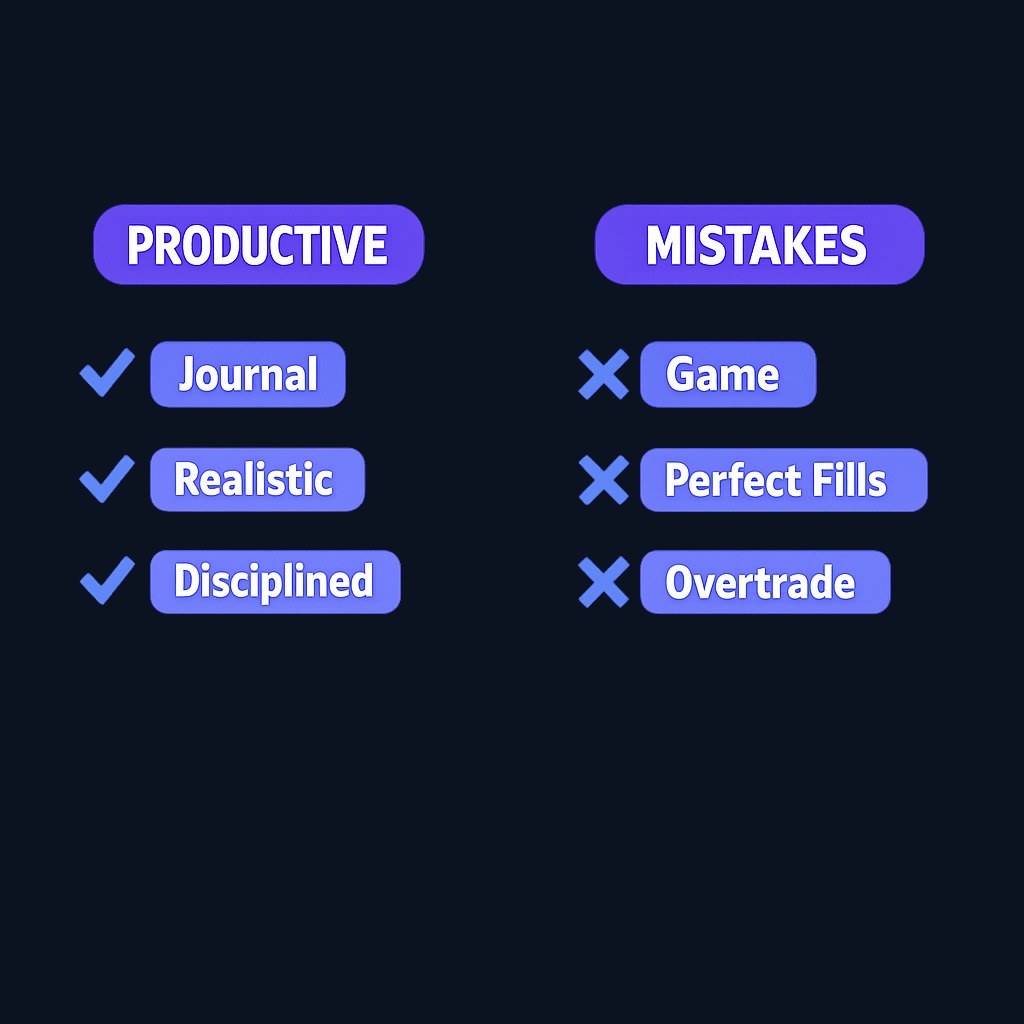 Effective practice requires discipline: trade the simulator as if it were real money, record every decision in a journal, account for spreads and slippage, and avoid overtrading for excitement. Quality of decisions matters more than volume of trades.
