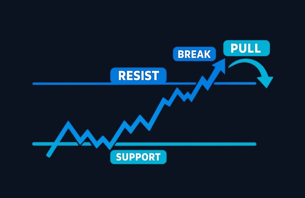 Support is where buyers have stepped in before; resistance is where sellers have. Price can break through these levels or pull back