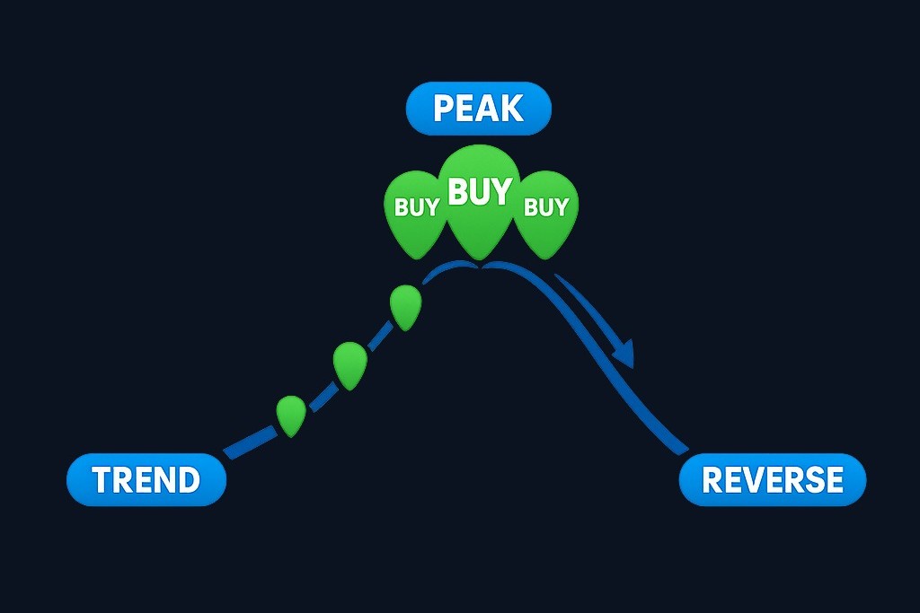 A momentum bot trained during a rally learns to 'buy strength.' It performs well while the trend continues, but when the market tops out, the bot keeps adding to positions at the worst moment, faithful to outdated lessons.