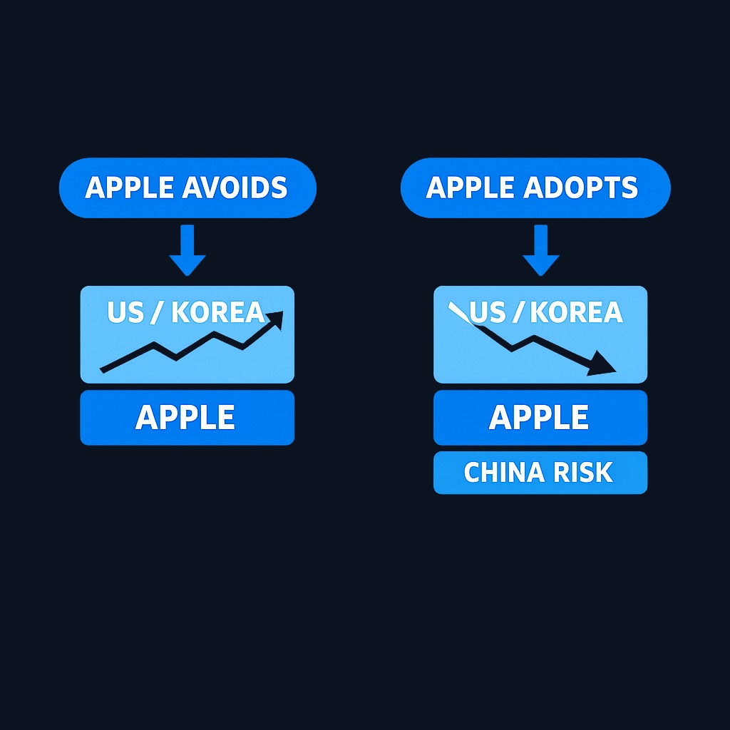 Two scenarios: if Apple avoids Chinese memory, established suppliers (Micron, Samsung, SK Hynix) retain a major customer during a difficult period. If Apple adopts CXMT/YMTC, it deepens strategic ties with China while intensifying pressure on incumbent memory makers.