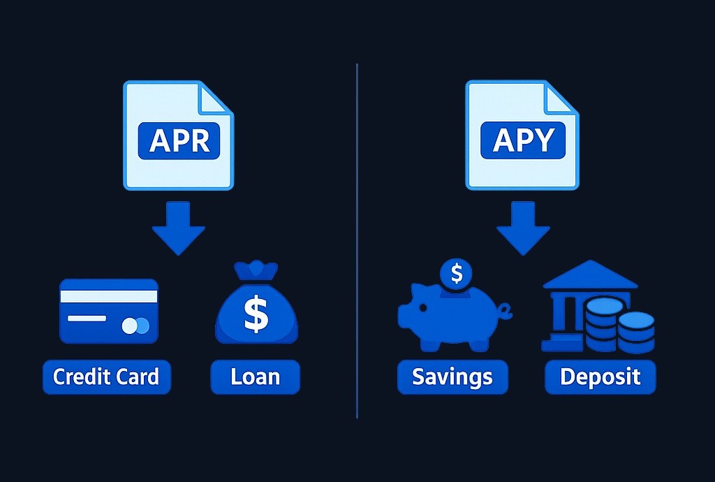 APR measures the annual cost of borrowing (credit cards, loans), while APY measures the annual yield on deposits (savings accounts, CDs). They are not interchangeable—each serves a different purpose.