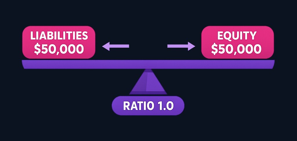 Debt-to-equity ratio compares what the business owes to what owners have invested and retained. Total liabilities ($50,000) divided by