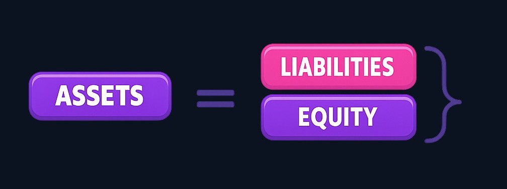 The balance sheet equation: everything a company owns (assets) must be financed by what it owes (liabilities) or what owners have invested (equity).