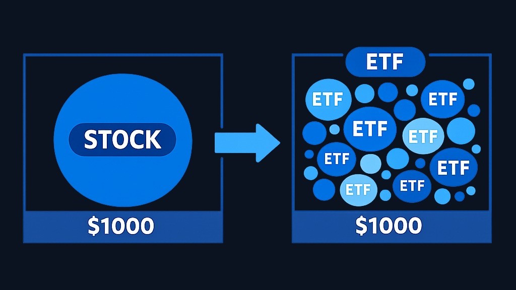 How a broad ETF spreads your investment across many companies instead of relying on one or two stocks A simple example: if you buy shares of a broad U.S. stock market ETF, your investment may be spread across large,