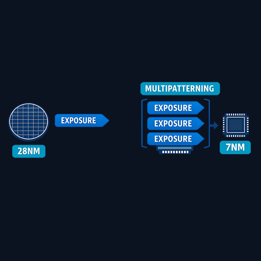 Immersion DUV lithography can produce 28nm chips directly, or reach approximately 7nm using multipatterning — a more expensive, multi- exposure technique.