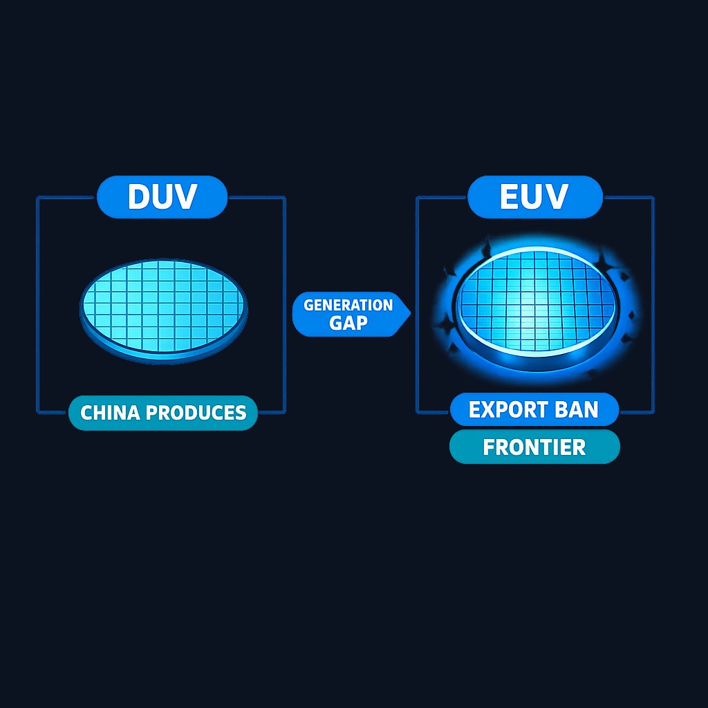 DUV (Deep Ultraviolet) and EUV (Extreme Ultraviolet) represent different generations of lithography technology. China has achieved DUV