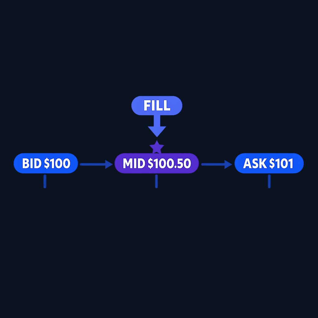Dark pools typically execute at the midpoint between the national best bid and offer, so both buyer and seller receive price improvement compared to crossing the spread on a lit venue.