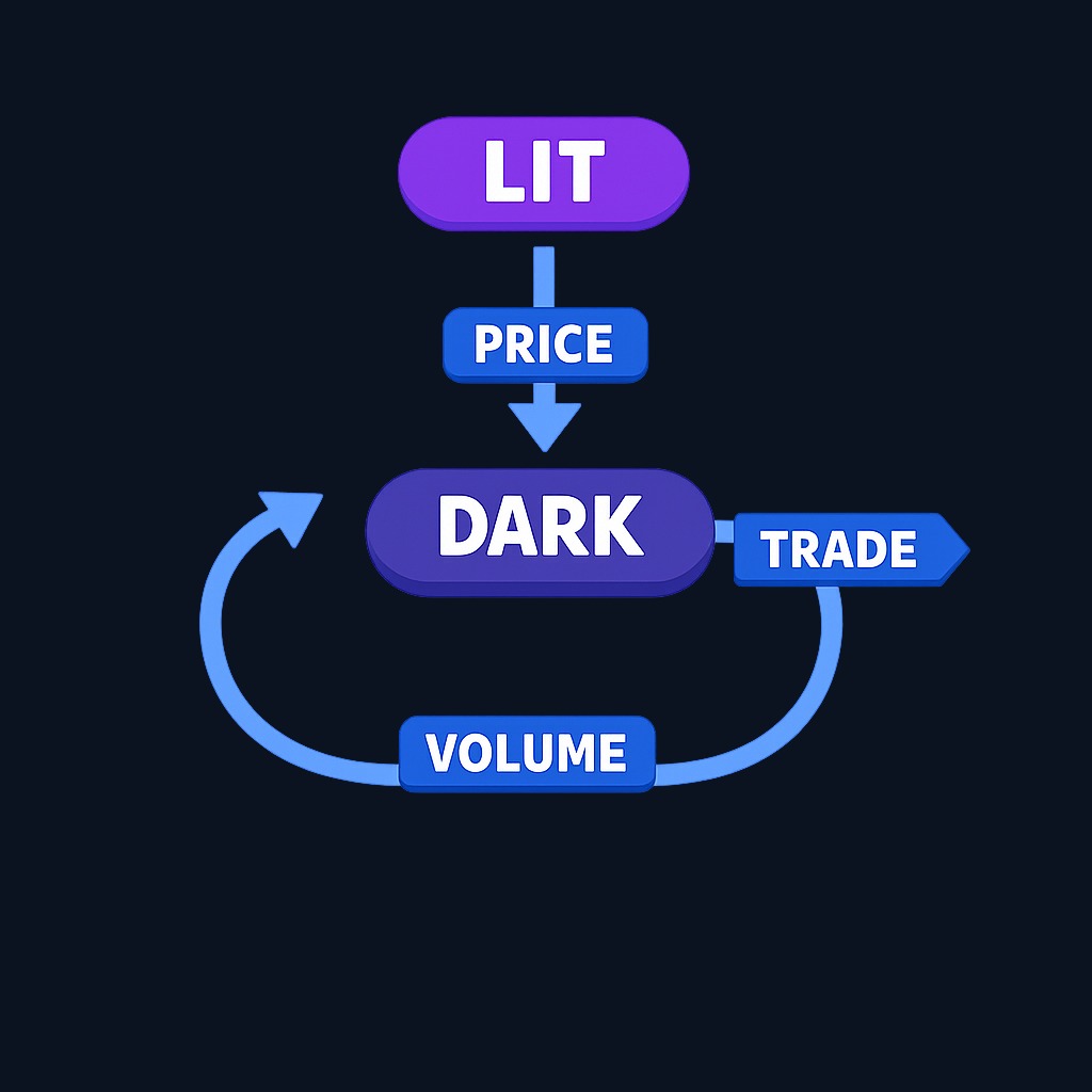 Lit exchanges publish continuous bid/ask prices that become the reference for dark pool midpoint matching. Neither venue can function well without the other.