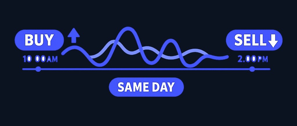 Day trading means opening and closing positions within the same trading day, aiming to profit from short-term price movements rather than holding long-term.