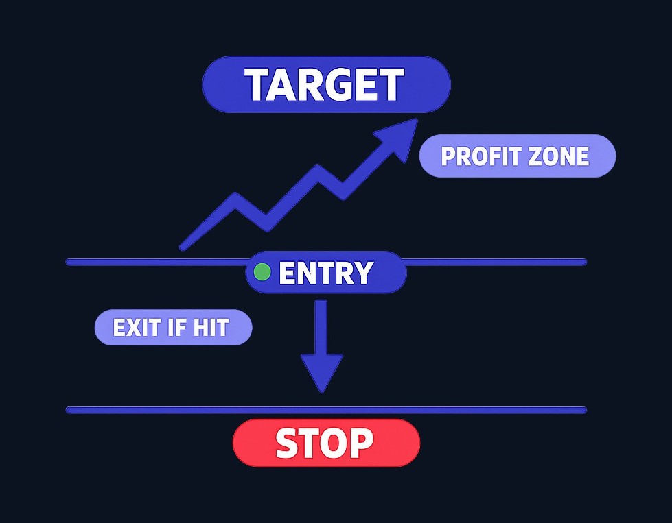 Before entering a trade, define your entry point, invalidation level (where the idea is wrong), and exit target. If price reaches the