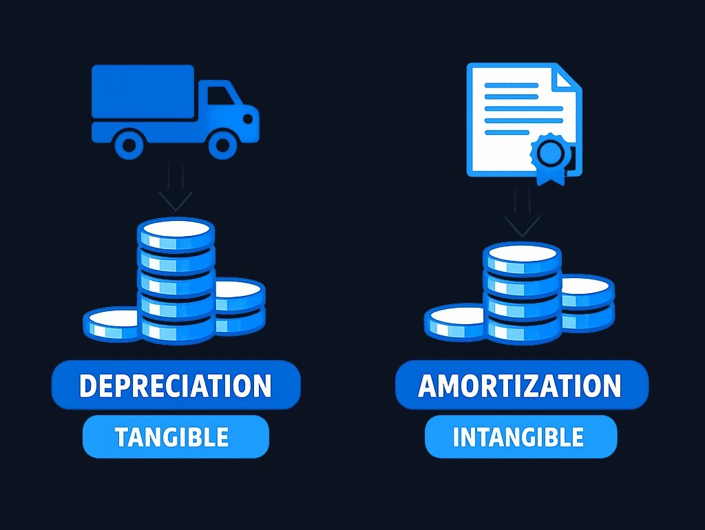 Depreciation allocates the cost of physical assets like equipment and buildings, while amortization spreads the cost of intangible assets like patents and licenses. Both are non-cash expenses that reduce reported profit over time.