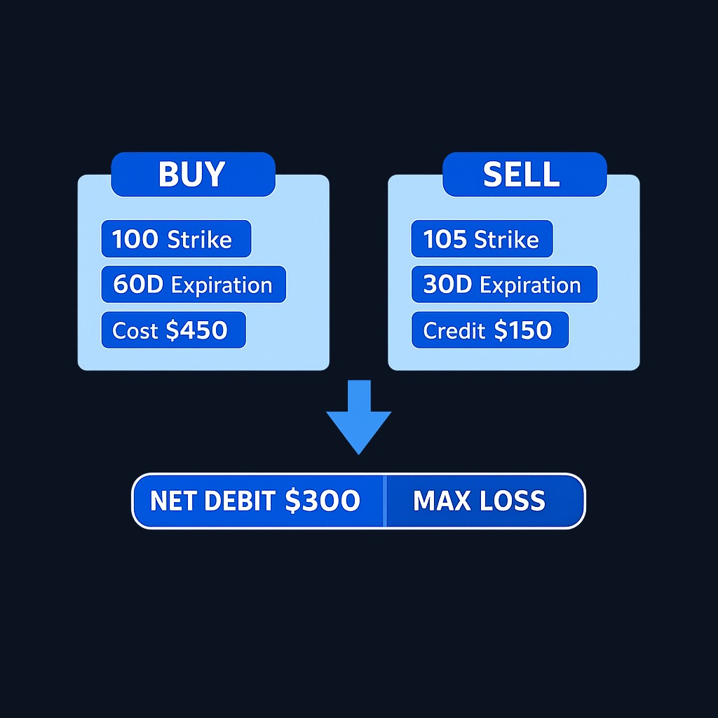The standard long diagonal spread consists of buying a longer-dated option and selling a shorter-dated option at a different strike. The net