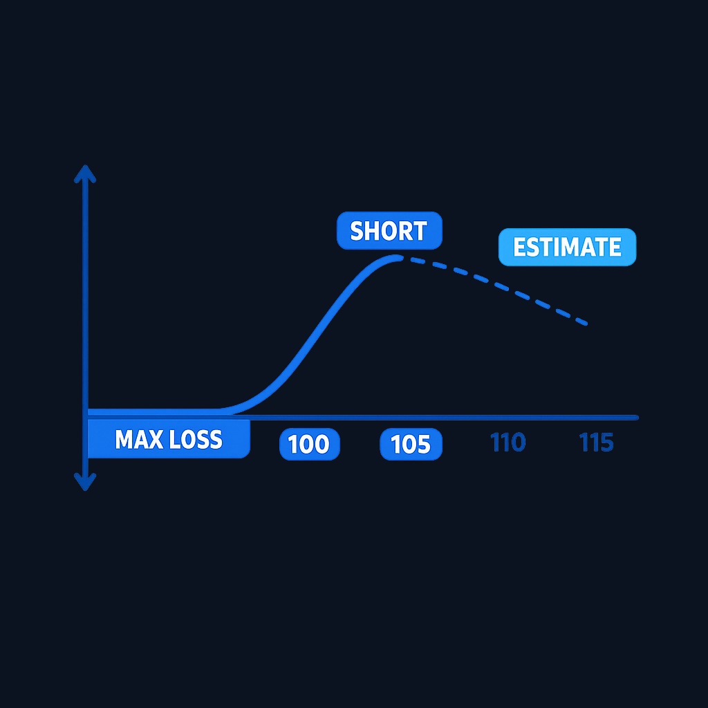 The payoff diagram at the short leg's expiration shows a flat loss floor below the long strike, rising profit as price approaches the short strike, a peak near the short strike, and a gentle taper beyond it.