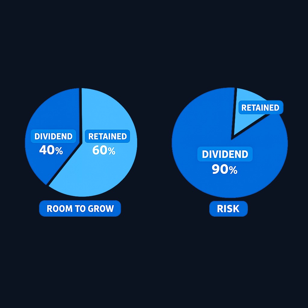 Payout ratio sustainability: a company paying 40% of earnings as dividends has room to grow, while one at 90% is stretched thin and may struggle to continue raises.