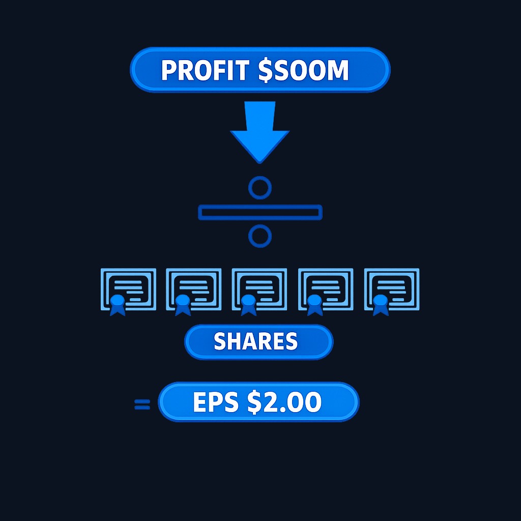 Earnings per share converts total company profit into a per-share figure that directly relates to the stock units investors own. Each share
