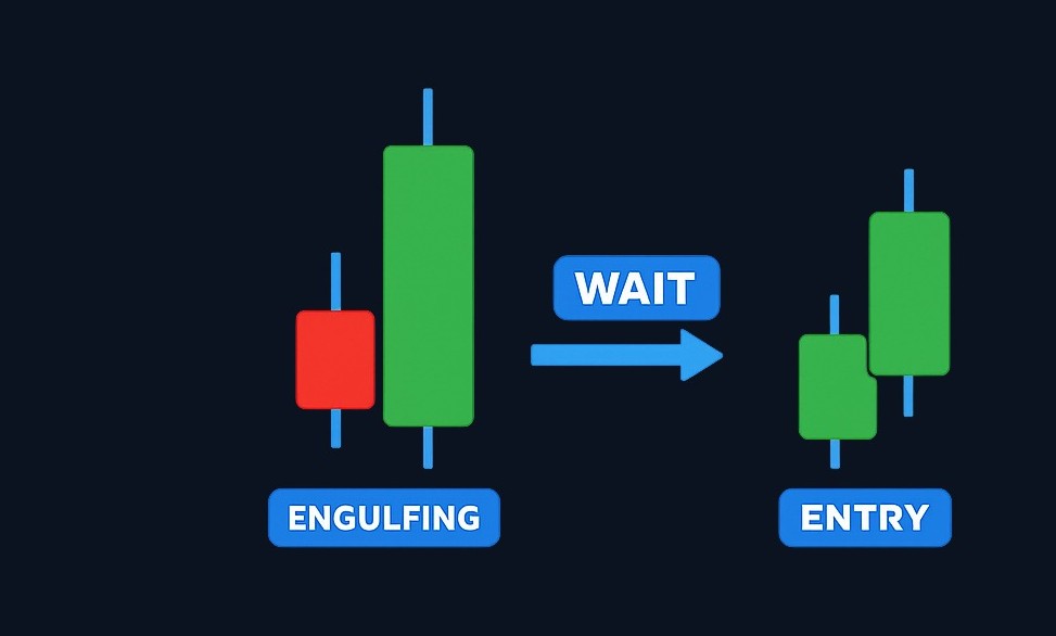 Confirmation: After the engulfing candle prints, many traders wait for the third candle to close in the same direction before entering. This