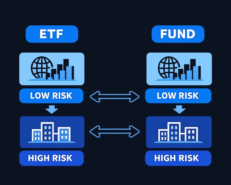 The fund wrapper—ETF or mutual fund—doesn't determine your risk. A diversified bond fund (either wrapper) can be much safer than a
