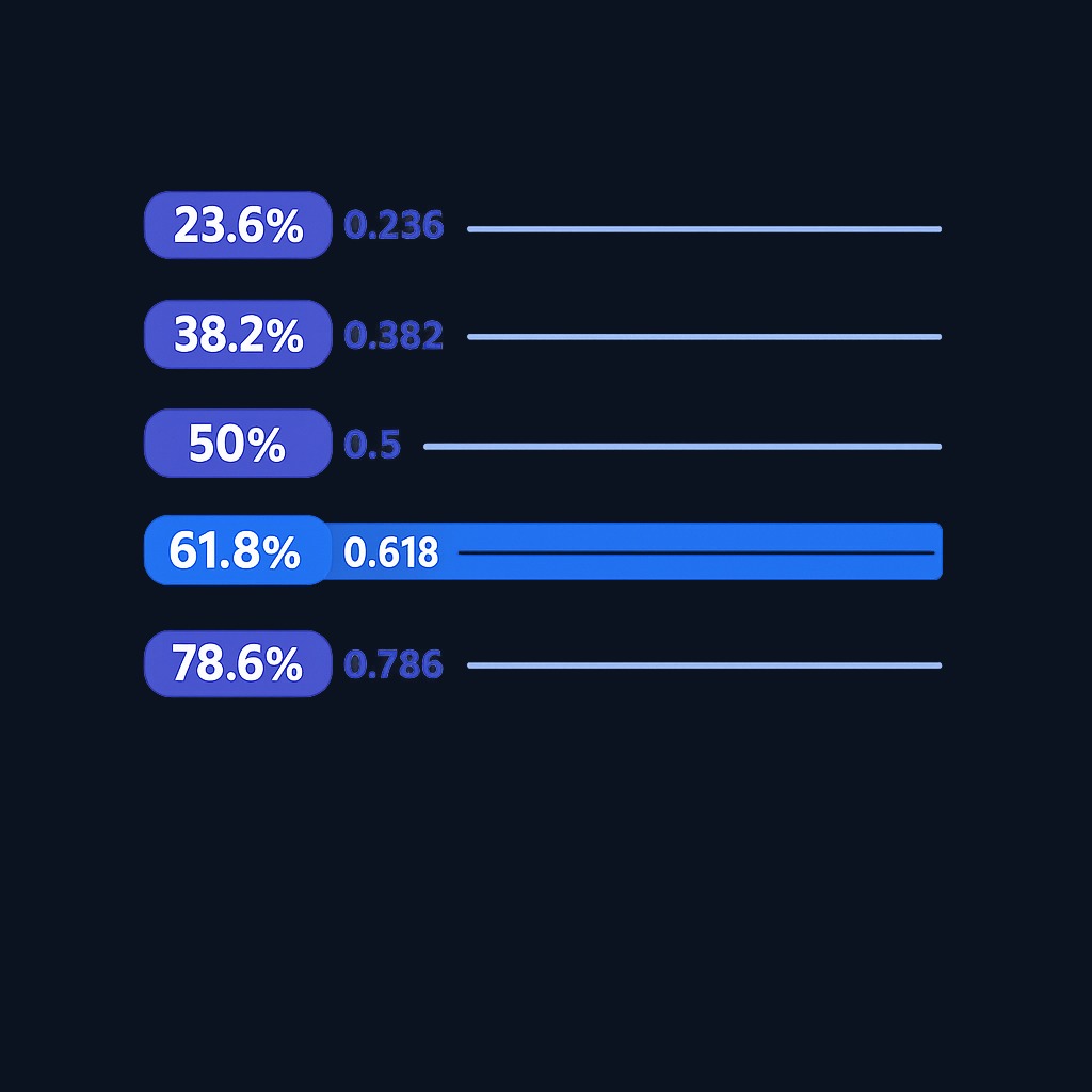 The five standard Fibonacci retracement levels derived from the golden ratio and its related fractions. The 50% level is added by convention, not mathematics.