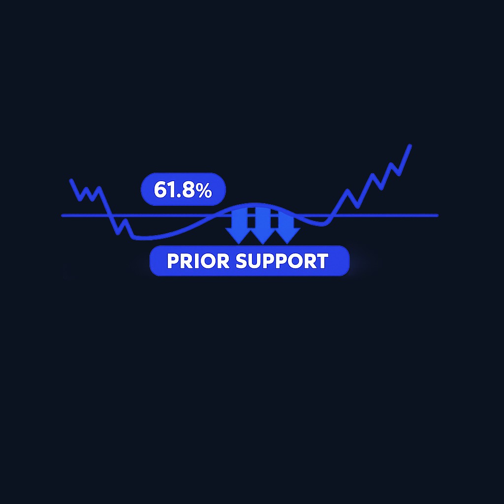 Confluence example: A Fibonacci level gains credibility when it overlaps with other technical signals such as a prior support zone, a moving average, or a round number. Independent evidence strengthens the case for a reaction at that level.