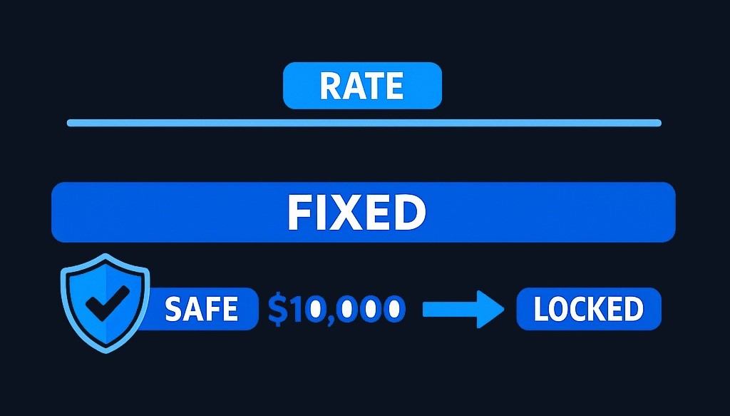 A fixed annuity locks in a guaranteed interest rate regardless of market conditions. Your principal is protected, and growth accumulates at