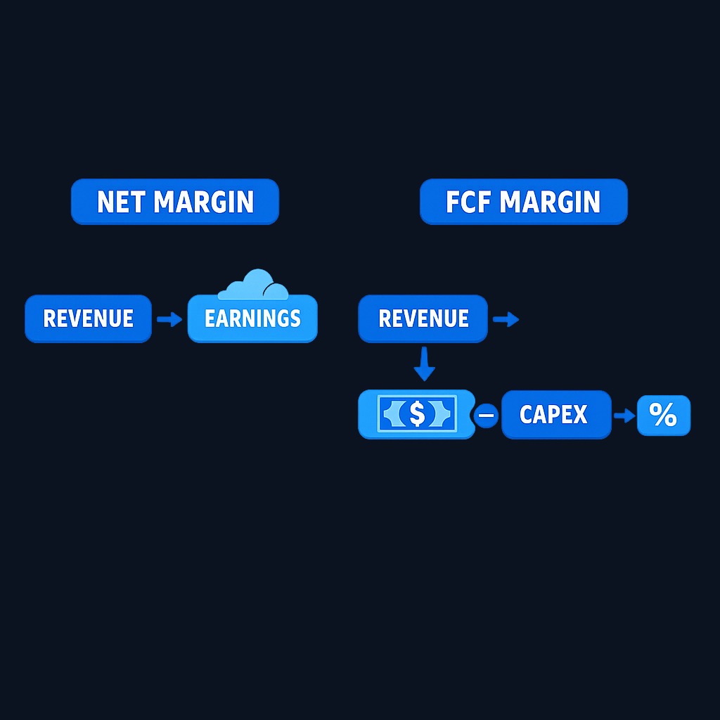 Net profit margin relies on accounting rules that include estimates, deferrals, and non-cash charges like depreciation. Free cash flow margin tracks actual cash movement after reinvestment, making it harder to manipulate and more directly tied to what shareholders can eventually receive as dividends or buybacks.