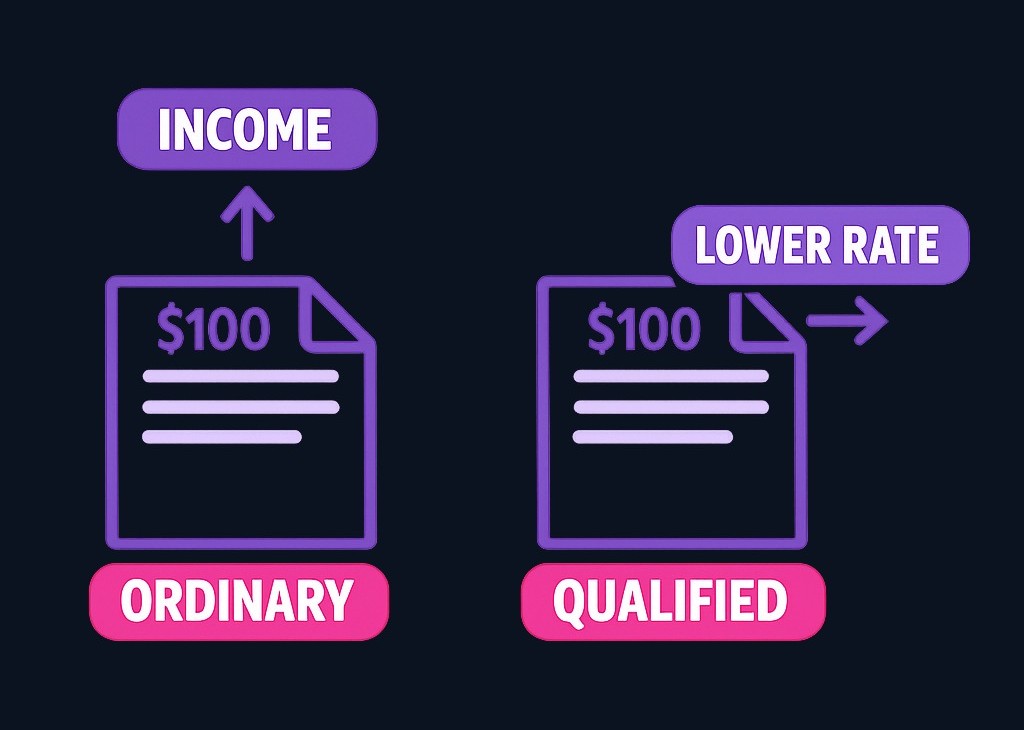 Ordinary dividends go into your regular income bucket and are taxed at ordinary rates. Qualified dividends meet IRS tests and can use