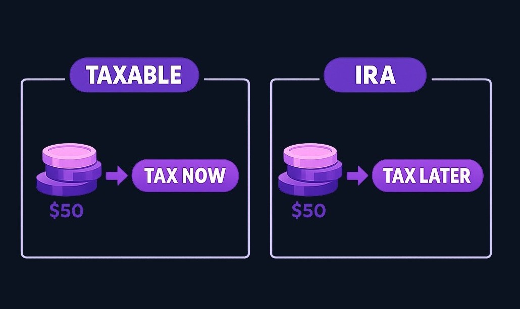In a taxable brokerage account, dividends are reported and taxed each year as received. Inside a traditional IRA, dividends grow tax-