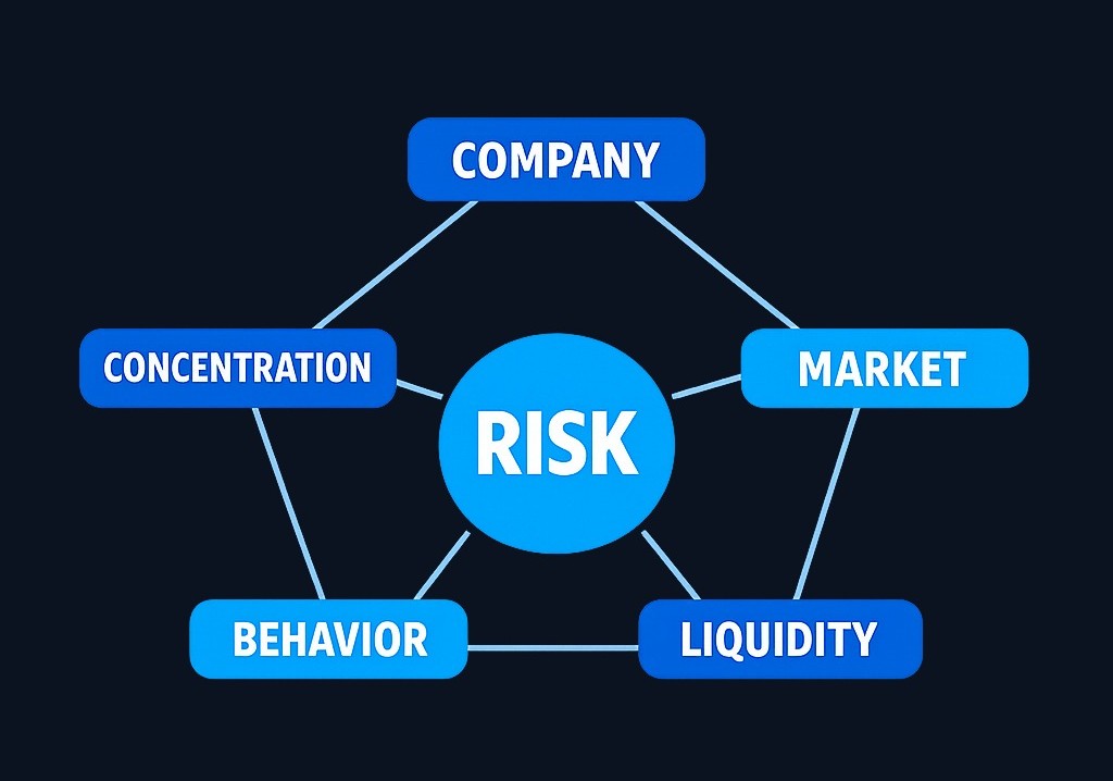 Stock investing involves multiple risk layers: individual company problems, broad market declines, portfolio concentration, execution challenges, and behavioral mistakes. Effective risk management addresses all these dimensions before and during ownership, not just