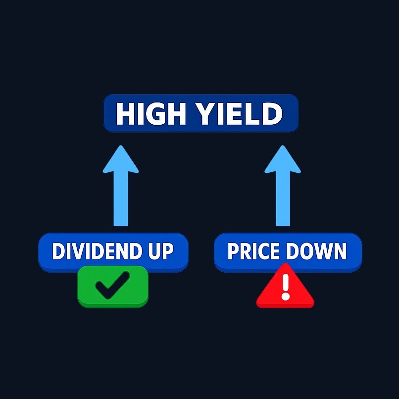 Rising yield can mean two opposite things: a growing dividend (positive) or a collapsing stock price (warning sign).
