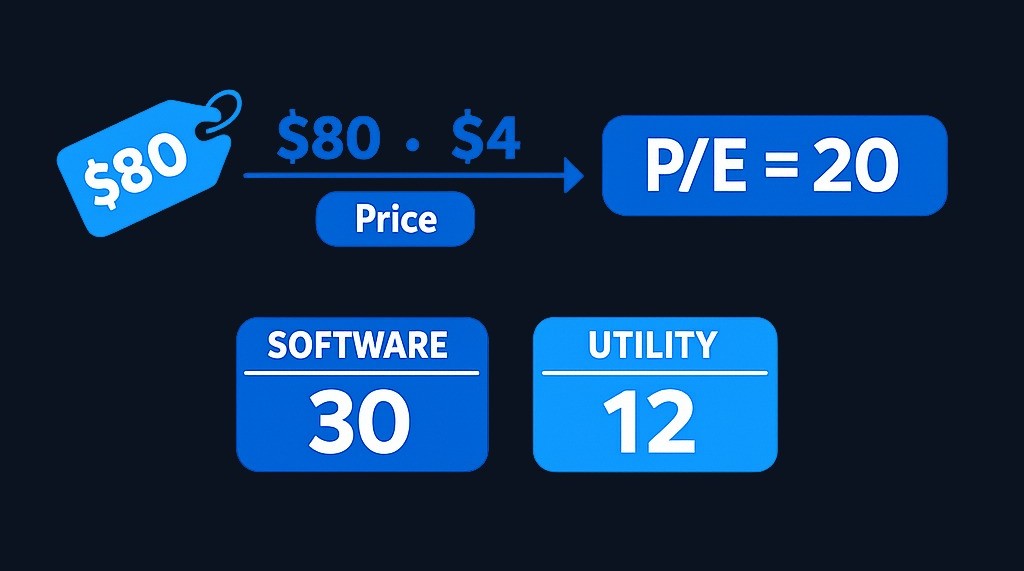 P/E ratio example: A stock trading at $80 with earnings per share of $4 gives a P/E of 20. This means you're paying $20 for each dollar of annual profit. Always compare P/E against industry peers and the company's historical range, not in isolation.