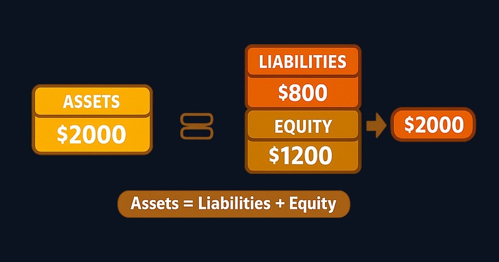 The balance sheet equation: Assets must always equal Liabilities plus Equity. This identity is the foundation of every balance sheet.