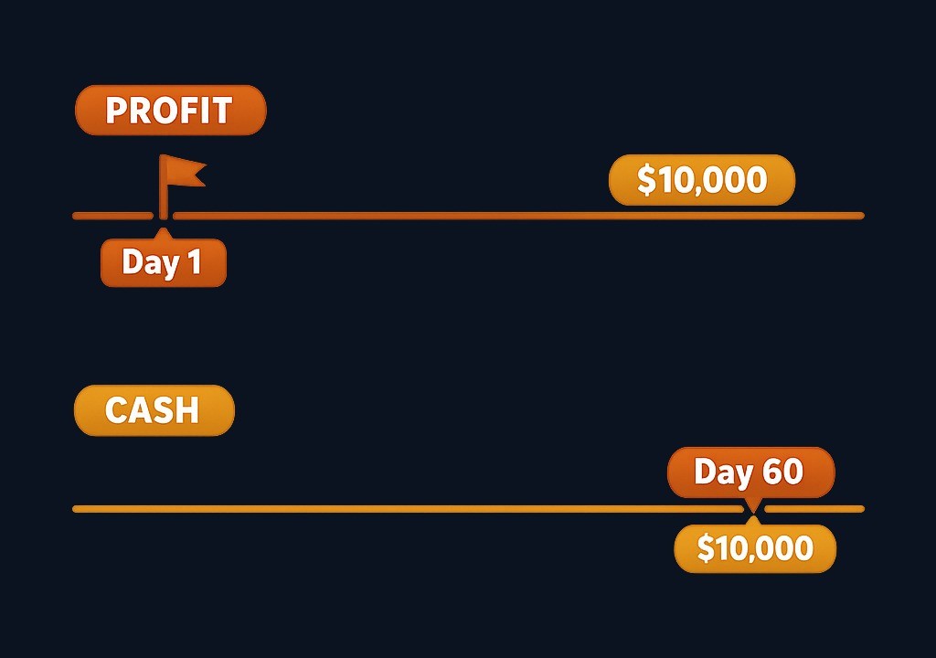 Net income is an accounting result; cash flow only counts money that has actually moved — the two can tell different stories in the same period.