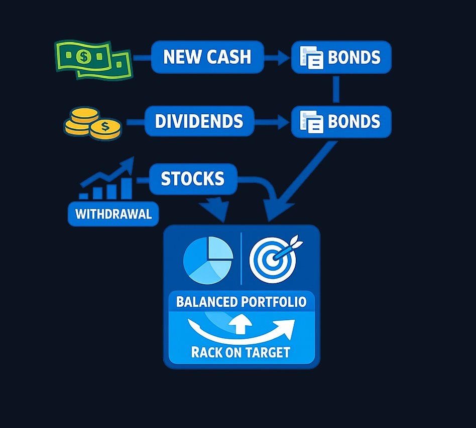 Before selling investments and triggering potential taxes, consider lower-friction methods: direct new money to underweight assets, reinvest dividends strategically, or withdraw from overweight positions when you need cash anyway.