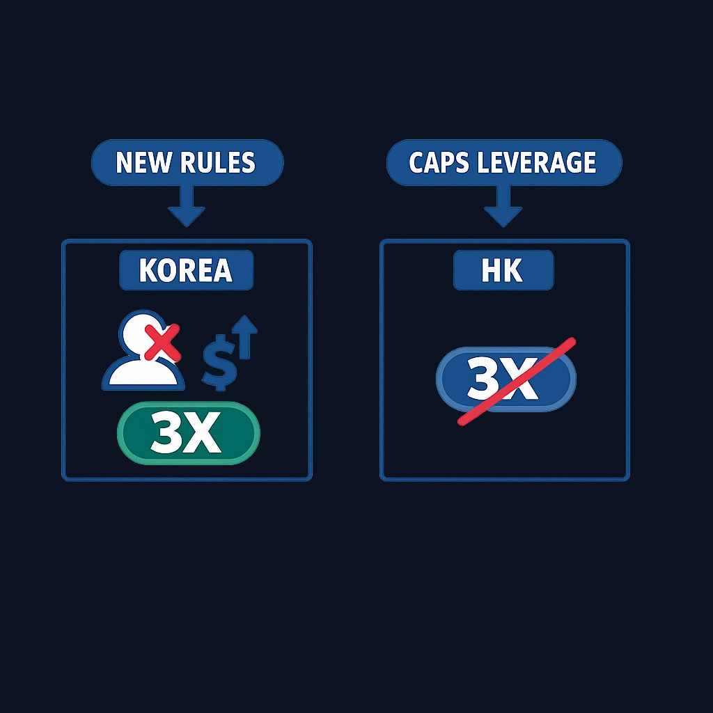 Korea's new rules cap <em>who can buy</em> and <em>trading costs</em>, but leave the leverage multiplier itself untouched — the key difference from Hong Kong's approach.