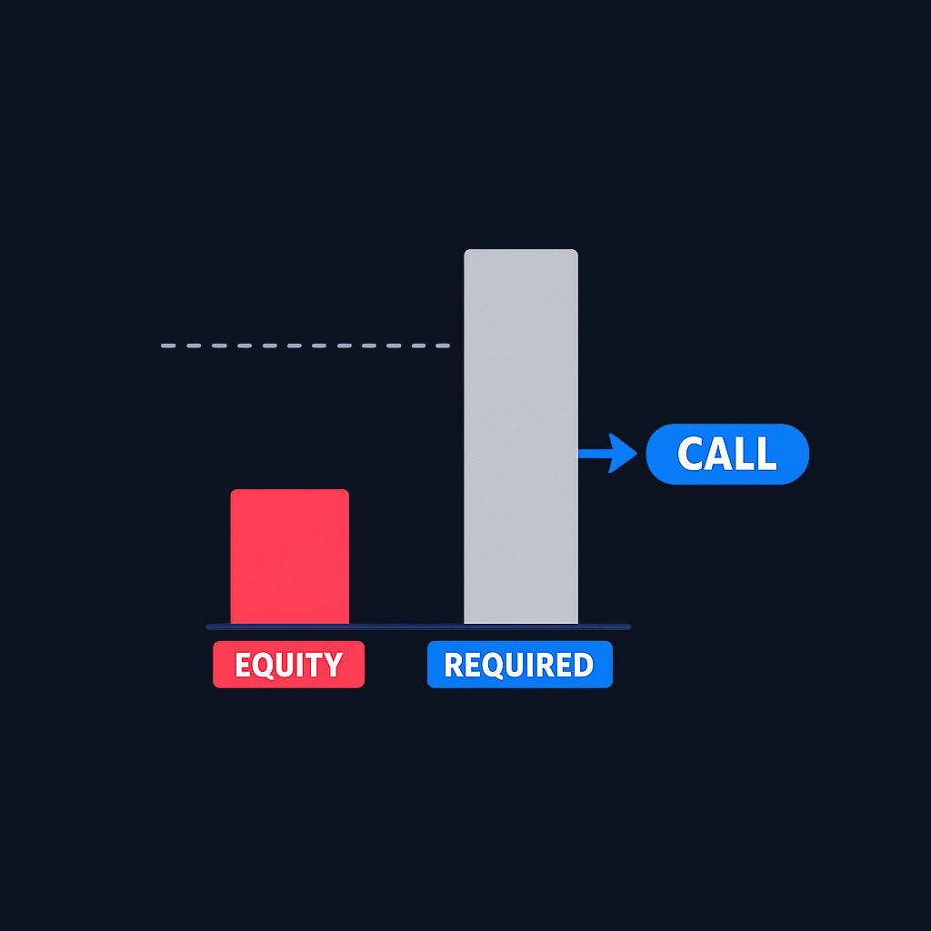 A margin call occurs when your equity (account value minus loan) drops below the broker's maintenance requirement. The broker then demands you restore the cushion by adding funds or selling positions.