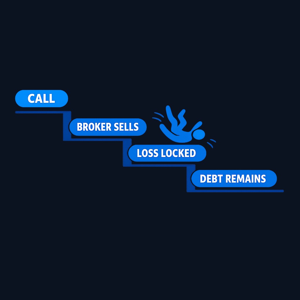 If you do not meet the margin call, the broker can immediately sell your securities without notice. This forces you to realize losses at the worst moment, creates unexpected tax events, and may still leave you owing money if proceeds don't cover the loan.